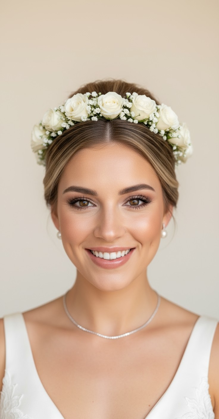 After Bridal Updo With Flower Crown
